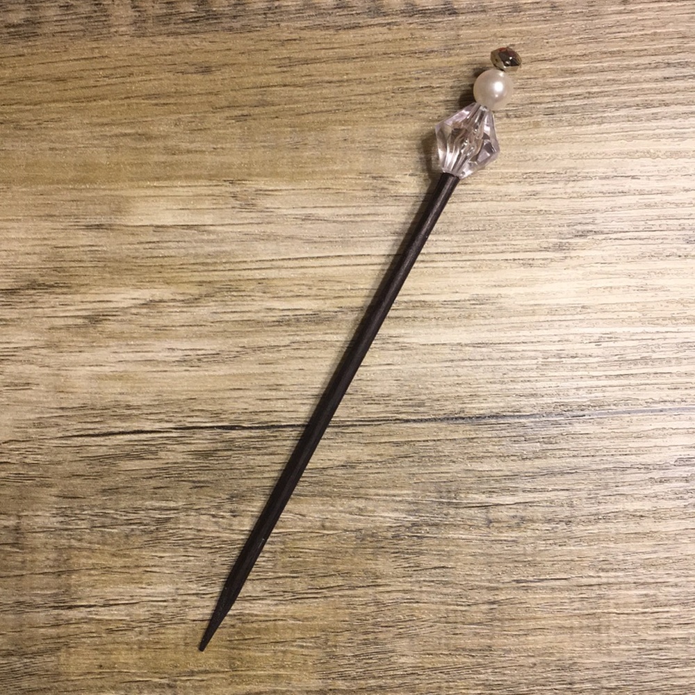 Handmade beaded hair sticks- black/diamond/silver